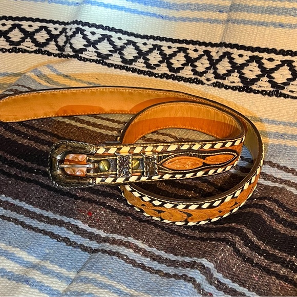 Men’s buck-stitch saddle leather 1-1/2"w ranger belt 34 Charles Hughes maker - Picture 3 of 6